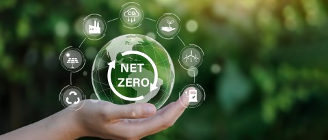 Hand with animations in connection with Net Zero